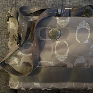 COACH F20430 Grey Silver Signature Metallic Shoulder Bag NEW